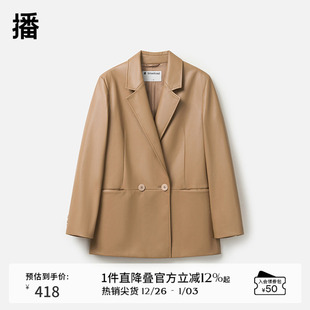 翻领皮衣DDR4XD5200 宽松机能短款 播复古正肩西装 外套女冬季