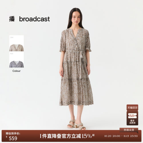 播26夏新品泡泡袖碎花连衣裙女木耳边收腰短袖裙子DDT2LD5677