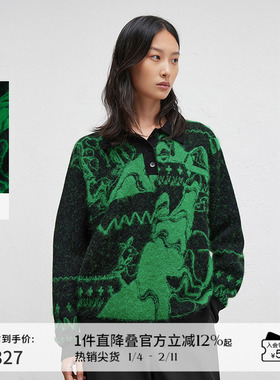 播冬季时髦复古针织衫女保暖提花毛衣DDR4SD5061