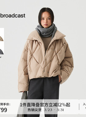 播几何绗缝短款立领羽绒服女冬季宽松时髦外套DDS4RD5247