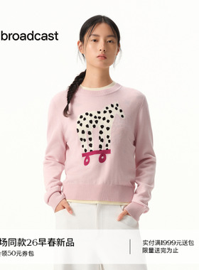 播商场同款小马提花针织衫女26春新款100%羊毛粉色毛衣BDT1SD2837