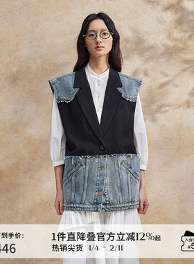 播撞色设计感牛仔马甲女商场同款2024夏时髦叠穿上衣BDR2MD0652