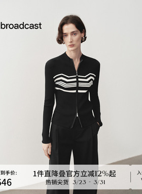播商场同款拉链立领间色条纹针织衫女春季新款BDS1UD1116