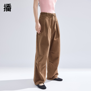 女商场同款 复古阔腿裤 2024春季 美式 BDR1KD0276 新款 播美拉德牛仔裤