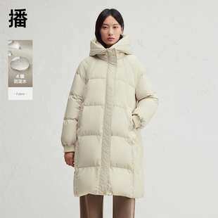 播连帽领绗缝羽绒服女24冬新款中长款柔软蓬松宽松外套DDR4RD5154