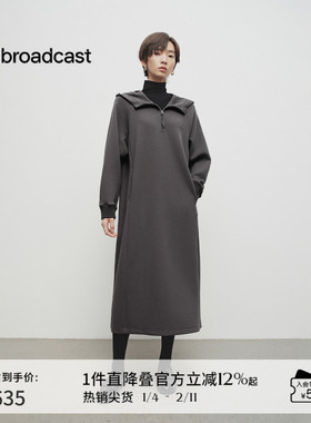 播商场同款灰色半拉链连帽领连衣裙女25春季新款卫衣裙BDS1LD1562