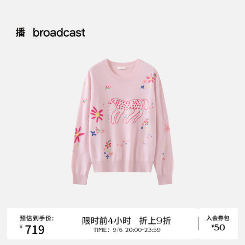 【艺术家合作】商场同款播26春夏宽松粉色提花针织衫26BDT1SD1403