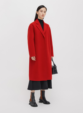 播100%羊毛呢外套女商场同款2023冬中长款驳领毛呢大衣BDQ4AD1750