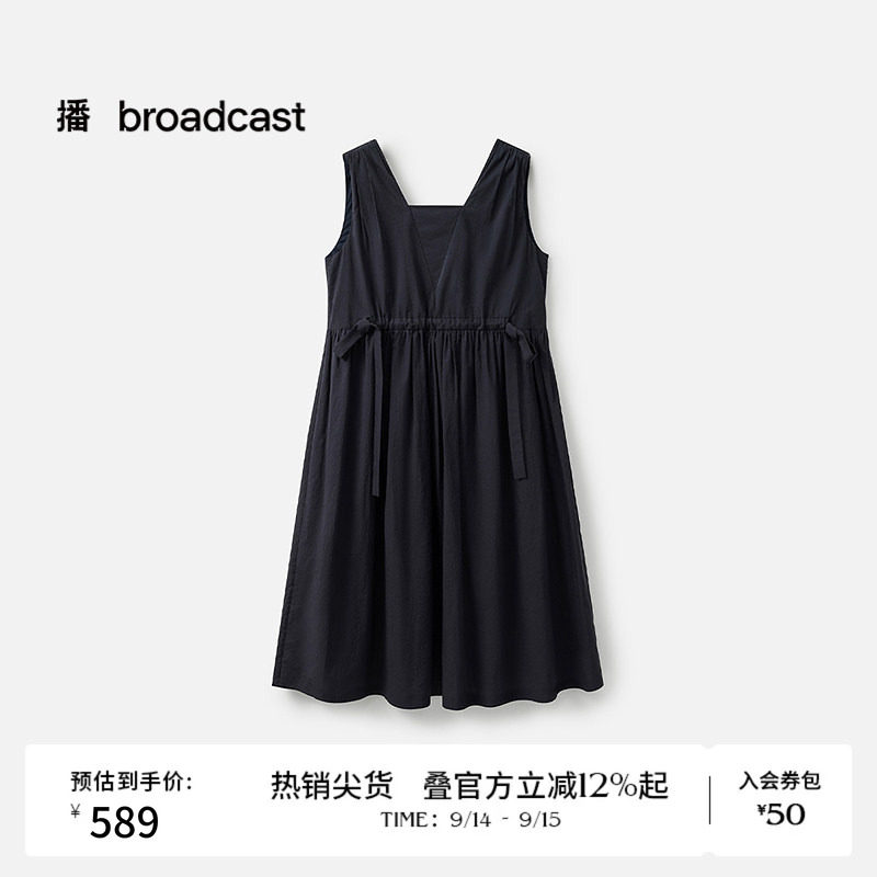 播夏季纯棉无袖连衣裙女黑色短款收腰裙子BDS2LD2280图片