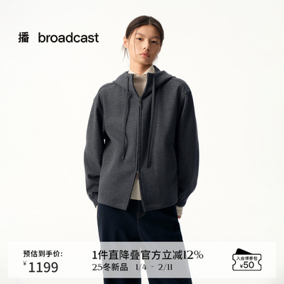 播商场同款休闲连帽宽松短款羊毛呢外套女25秋冬新款BDS4WD3506