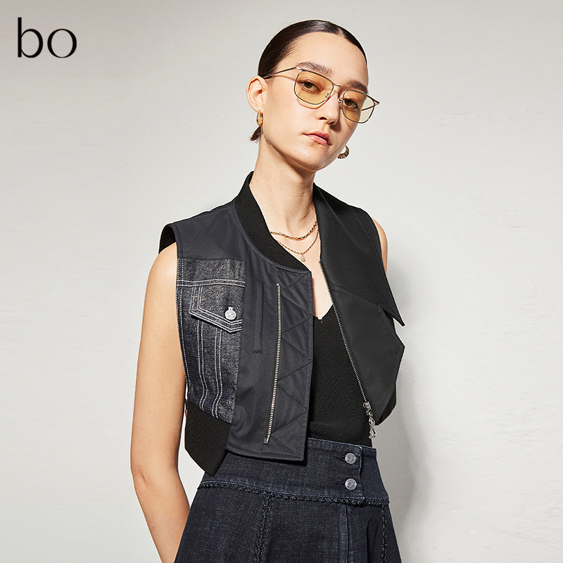 播商场同款黑标不规则拼接领马甲女24秋新叠穿坎肩上衣BDR3MD2212