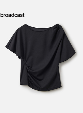 播商场同款黑色一字领T恤女25夏季新款收腰显瘦上衣BDS2YD2526