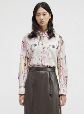 播商场同款Houzichao联名24冬季新款印花气质宽松衬衫BDR4CD3461