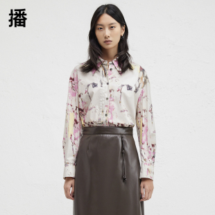 印花气质宽松衬衫 新款 BDR4CD3461 Houzichao联名24冬季 播商场同款