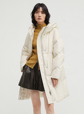 播商场同款休闲宽松连帽领羽绒服女24冬新款中长款外套BDR4RD3468