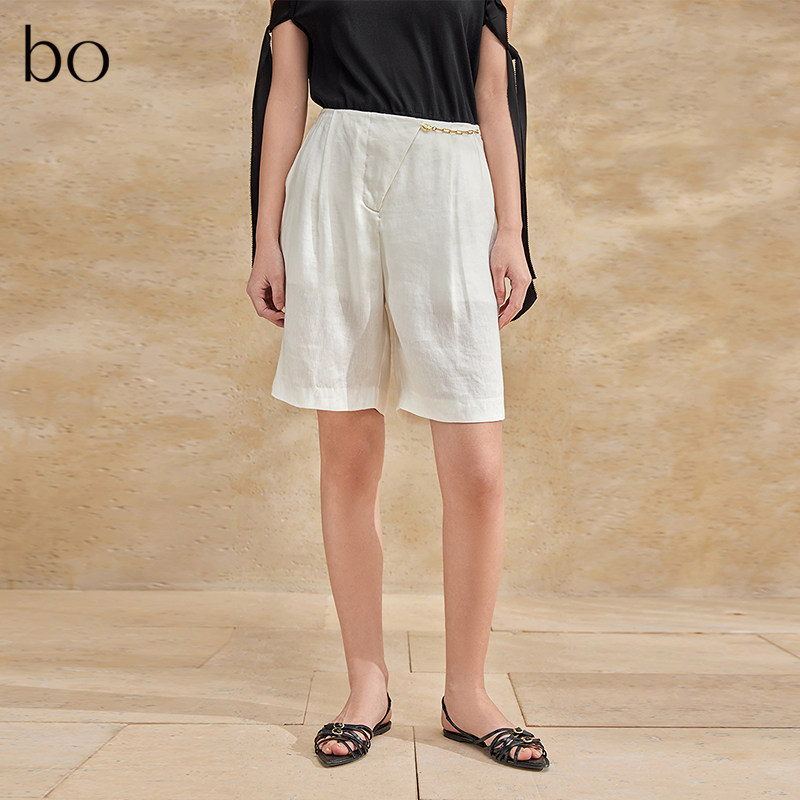 播黑标系列亚麻短裤女2024夏新款气质休闲阔腿裤BDR2KD2809