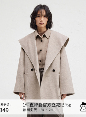 【100%羊毛】播商场同款外翻领短款24冬新双面呢外套女BDR4AD3726