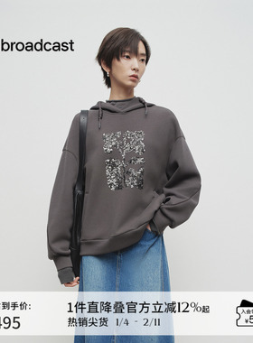 播商场同款亮片绣连帽领卫衣女25春季新款休闲宽松上衣BDS1VD1564