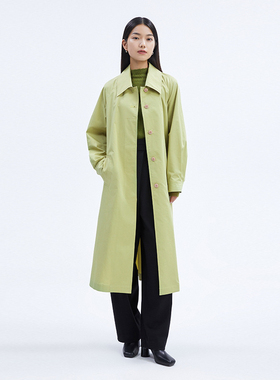 播2022冬季新款修身气质长款百搭衬衫翻领修身风衣女DDP4FD4728