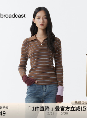 播条纹休闲polo领针织衫女秋季气质拼接毛衣DDS4SD5187