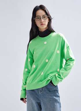 播圆领针织衫女商场同款2024春季新款设计感波点毛衣BDR1SD0270