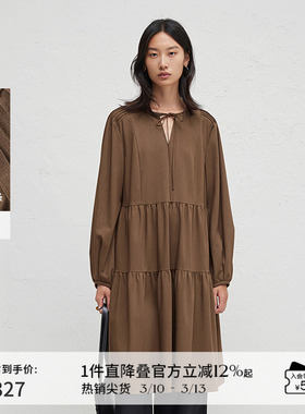 播春夏灯笼袖法式连衣裙女度假风宽松长袖裙子DDR3LD5014