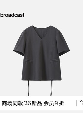 【商场同款】播26秋新品V领短袖T恤女灰色宽松上衣BDT3YD3591