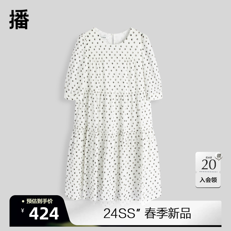播夏新品圆领100%棉淑女风圆点娃娃裙DDR2LD5103
