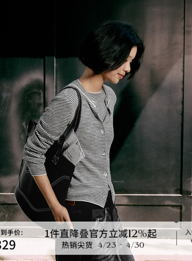 【100%羊毛】播商场同款24秋条纹圆领修身航海羊毛衫女BDR3UD1941