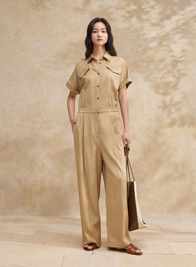 播法式休闲连体裤女2024夏季新款时尚复古宽松连衣裤DDR2JD5750