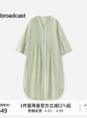 播商场同款宽松绿色短袖连衣裙女秋飘逸气质半裙DDS3LD5015