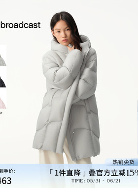 播商场同款灰色慵懒中长款龟背鹅绒服女冬新款羽绒服BDS4RD3609