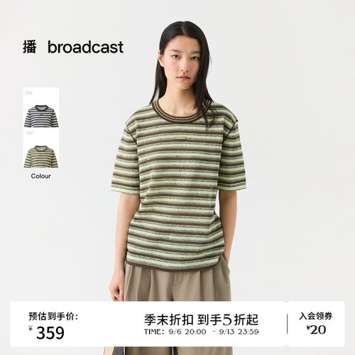 播26夏新品圆领短袖T恤女撞色条纹宽松休闲上衣DDT2SD5613
