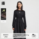播冬季 黑色刺绣连衣裙女收腰显瘦圆领长裙DDR4LD5102