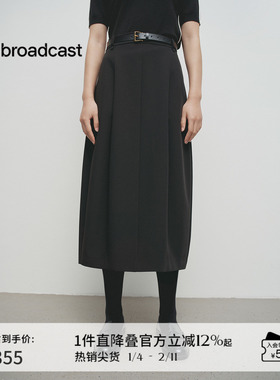 播商场同款黑色开叉下摆半身裙女25春秋新款好看裙子BDS1BD1329