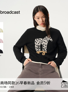 播商场同款小马提花针织衫女26春季新款100%羊毛毛衣BDT1SD2837