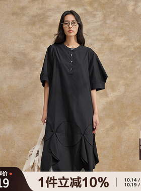 播泡泡袖黑色连衣裙女商场同款宽松优雅别致时尚长裙BDR2LD0813