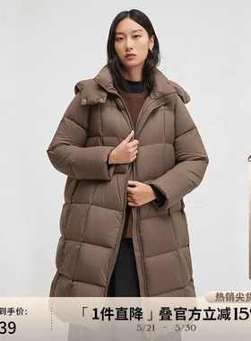 WP 冬季90白鸭绒立领连帽羽绒服女中长款外套DDR4RD5078