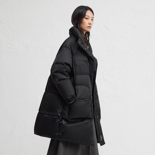 播宽松长款保暖半高领羽绒服女24冬新款通勤简约外套DDR4RD5208