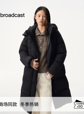 播商场同款黑色中长款宽松鹅绒服女25冬新款防寒羽绒服BDS4RD3607