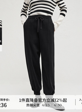 播休闲宽松bf慵懒风休闲裤女冬季简约美式束脚卫裤DDR4KD5414