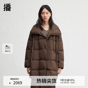 播商场同款保暖中长款高领方格绗缝24冬新款羽绒服女BDR4RD4122