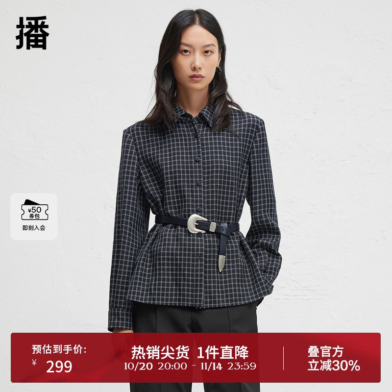 播2024冬季新款文艺复古格子衬衫女休闲宽松外套DDR4CD5088