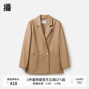 宽松机能短款 翻领皮衣DDR4XD5200 外套女冬季 播复古正肩西装