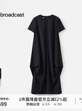 播商场同款宽松别致黑色短袖连衣裙女夏季新款裙子BDS2LD2281