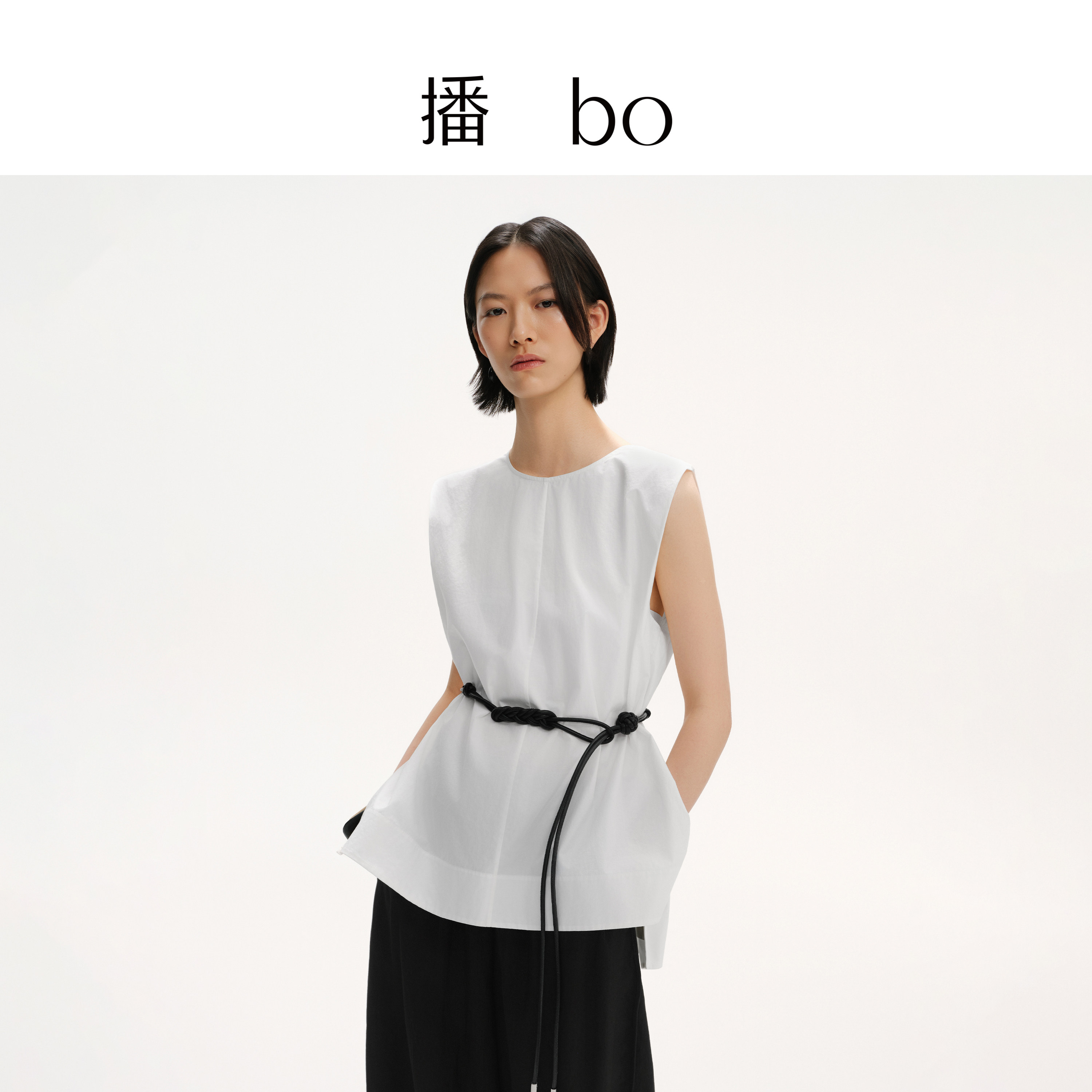播 bo夏季圆领无袖气质衬衫女轻薄通勤小衫BDS2HD2182图片