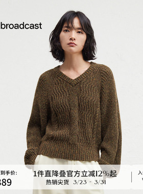 【羊毛】播商场同款V领针织衫女24秋冬慵懒风气质毛衣BDR4SD3895