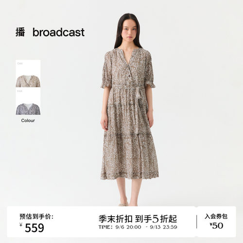 播26夏新品泡泡袖碎花连衣裙女木耳边收腰短袖裙子DDT2LD5677