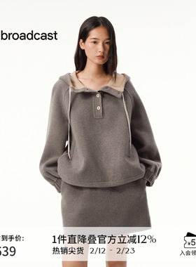 【羊毛】播连帽休闲毛呢卫衣女秋冬宽松时髦外套DDS4WD5117