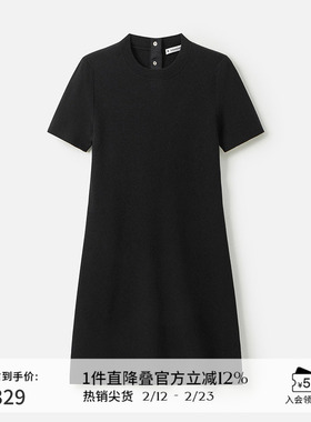 播商场同款黑色收腰连衣裙女24秋冬新内搭圆领裙子BDR9LD4217